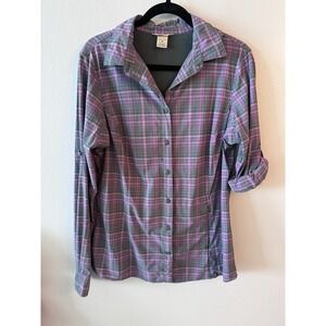 Duluth Trading Armachillo Cooling Plaid Shirt Women M Green Long Sleeve Vented